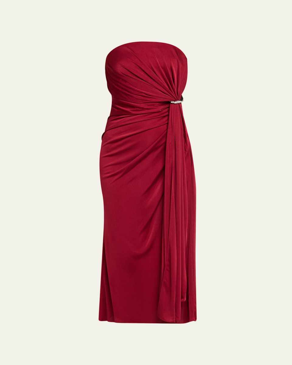 Nadia Strapless Draped Jersey Midi Dress